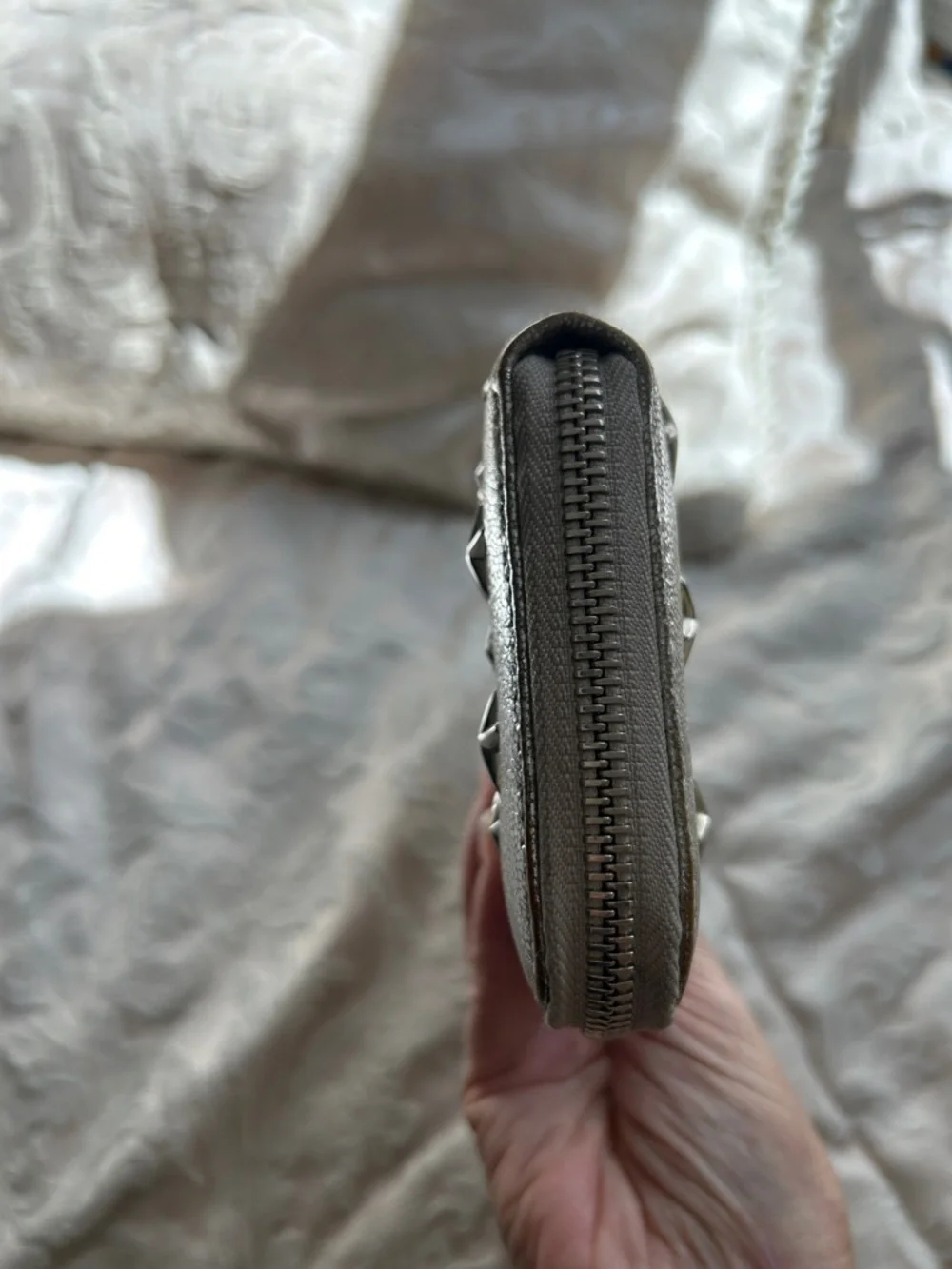 7021. Jimmy Choo Filipa Metallic Silver Star-Embellished Zip Around Wallet